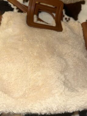FFC Faux Fur Tote Bag with Tan Leather Handles